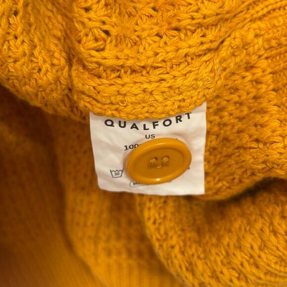Qualfort Mustard Yellow Fisherman Chunky Cardigan Sweater XL - Picture 4 of 5